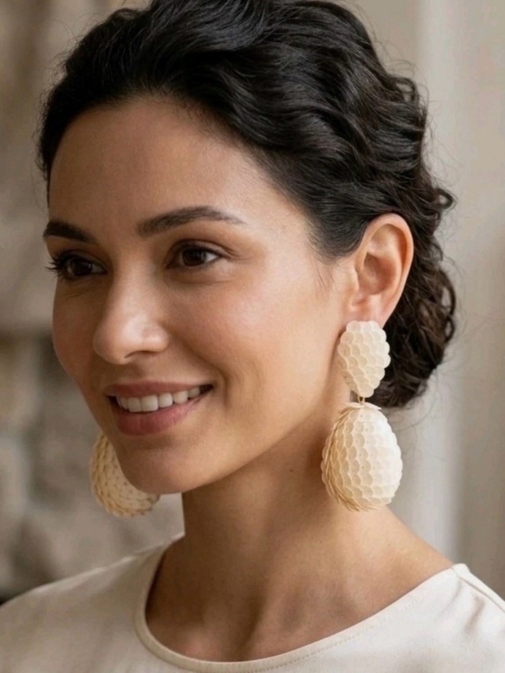 NWT Tuckernuck Opal Sequin Sandra Earrings Ivory Cream Statement $98